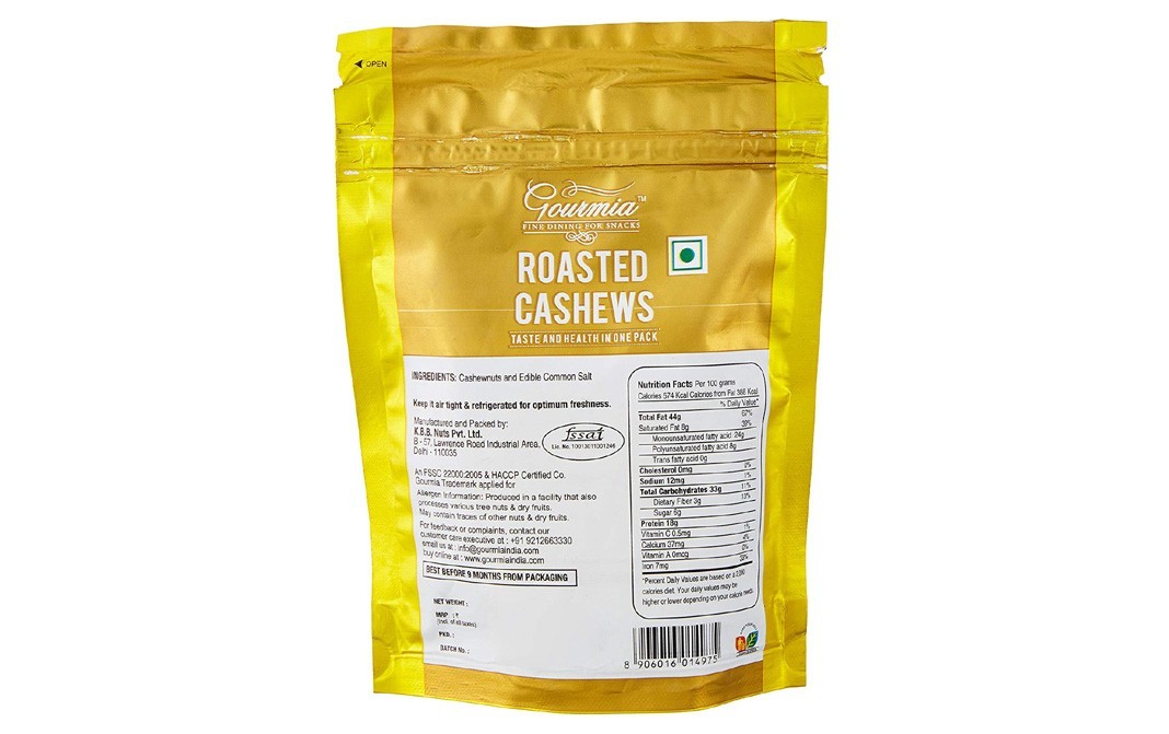 Gourmia Roasted Cashews Lightly Salted   Pack  100 grams